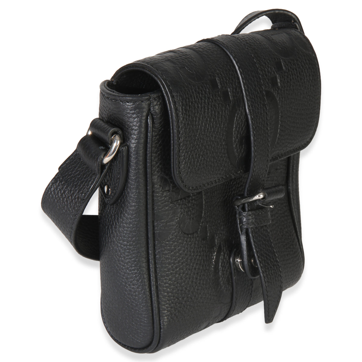 Gucci Black Piuma Calfskin Jumbo GG Embossed Small Messenger Bag Handbag 3