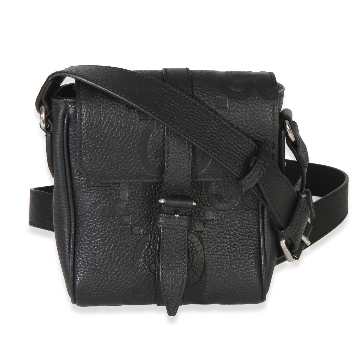 Gucci Black Piuma Calfskin Jumbo GG Embossed Small Messenger Bag Handbag fv