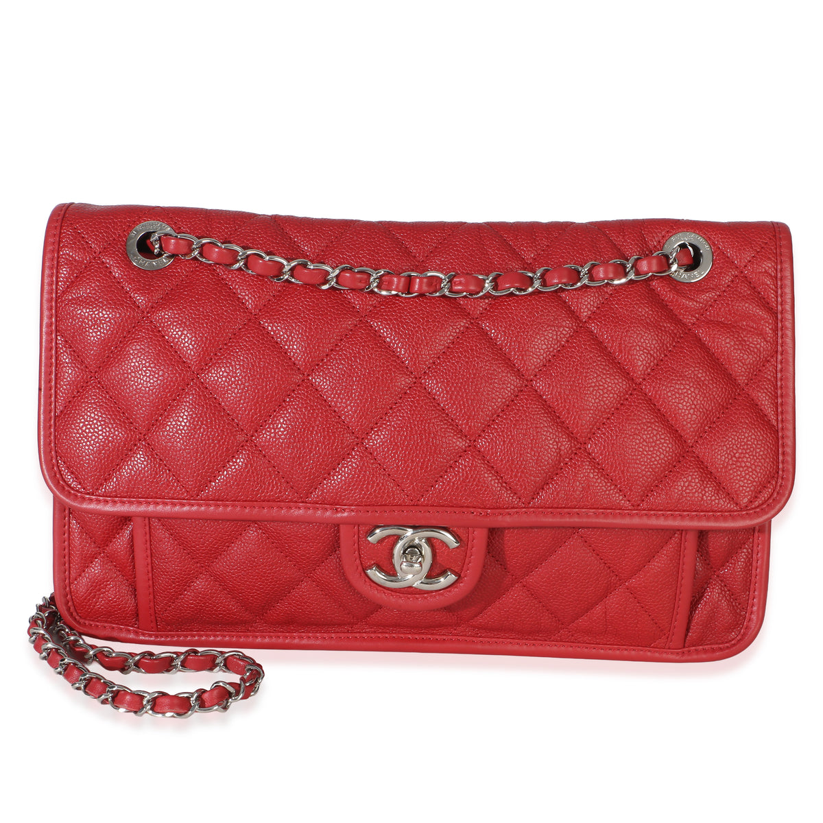 Chanel Red Quilted Caviar Medium French Riviera Flap Handbag Handbag fv