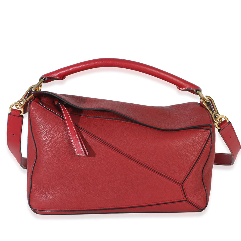 Loewe Red Grained Calfskin Medium Puzzle Bag Handbag id