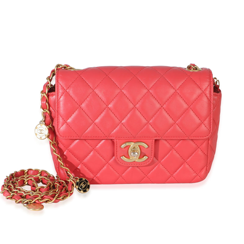 Chanel Red Quilted Lambskin Coco Pins Chain Mini Flap Bag Handbag id