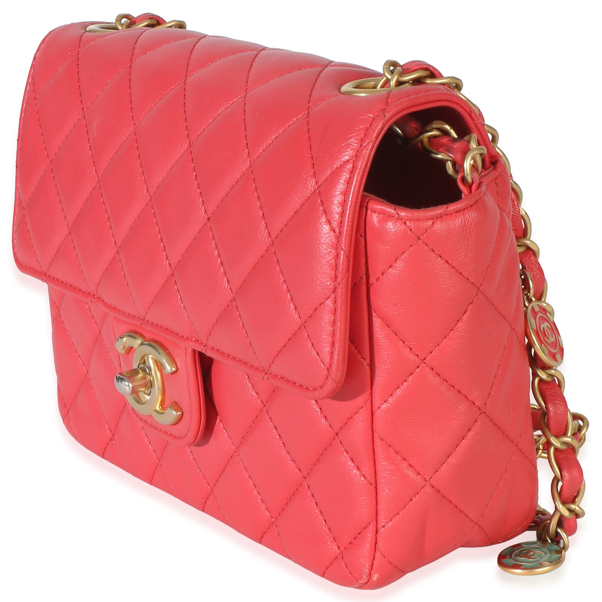 Chanel Red Quilted Lambskin Coco Pins Chain Mini Flap Bag Handbag 2
