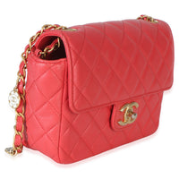 Chanel Red Quilted Lambskin Coco Pins Chain Mini Flap Bag Handbag 3
