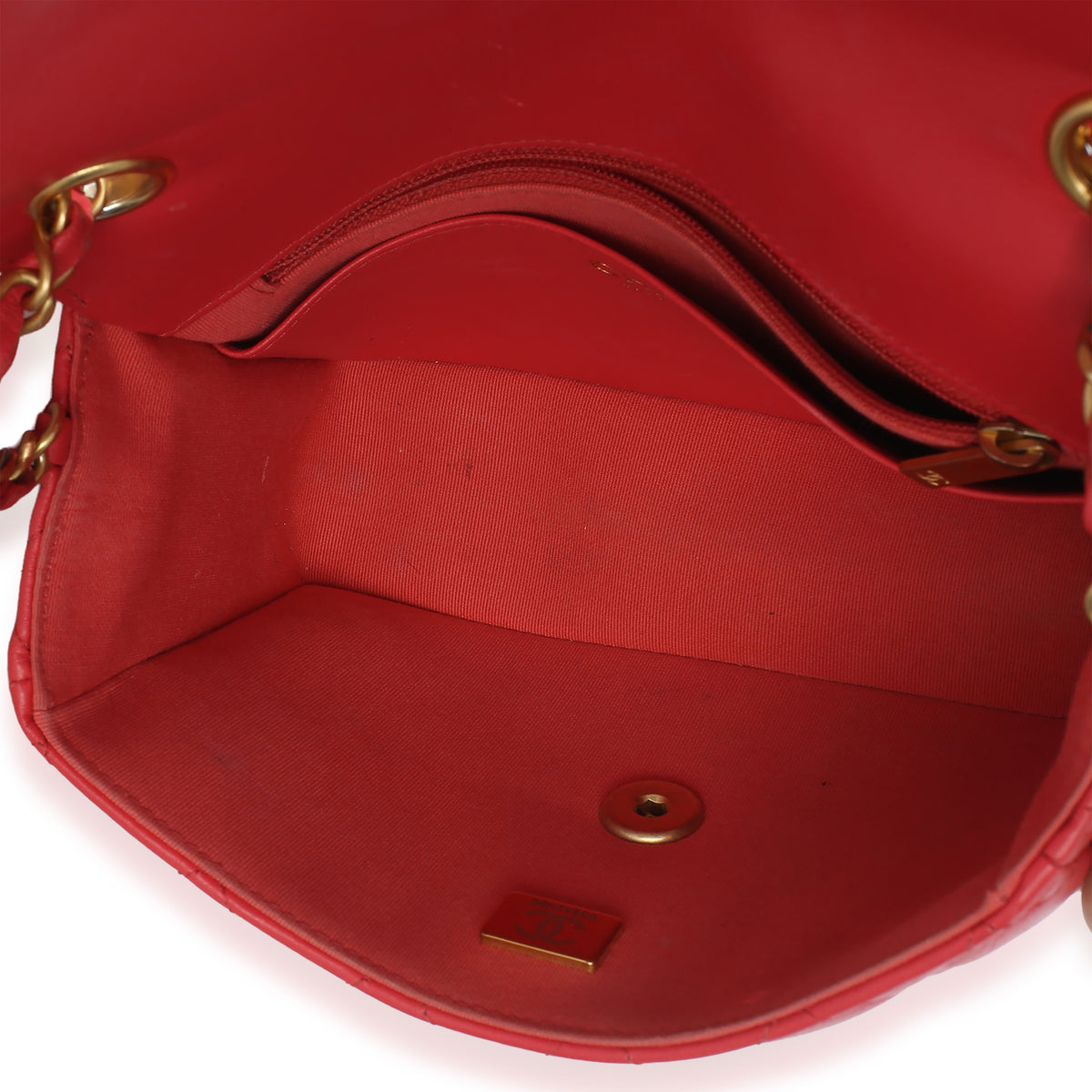 Chanel Red Quilted Lambskin Coco Pins Chain Mini Flap Bag Handbag 9