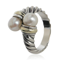 David Yurman Yellow Gold & Sterling Silver Pearl Cable Bypass Ring bv