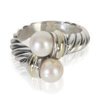David Yurman Yellow Gold & Sterling Silver Pearl Cable Bypass Ring fv