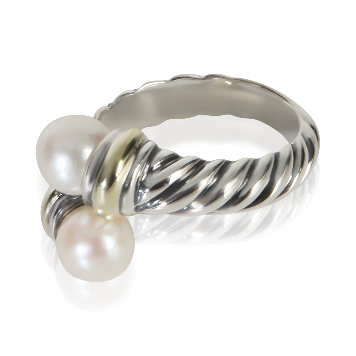 David Yurman Yellow Gold & Sterling Silver Pearl Cable Bypass Ring sv