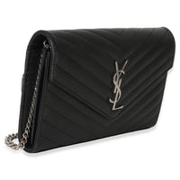 Saint Laurent Black Grain De Poudre Cassandre Chain Wallet Handbag 2