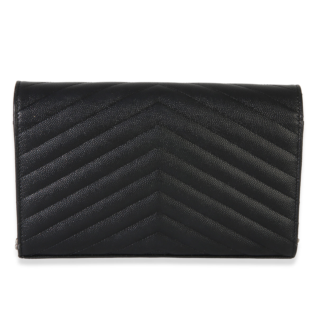 Saint Laurent Black Grain De Poudre Cassandre Chain Wallet Handbag 3