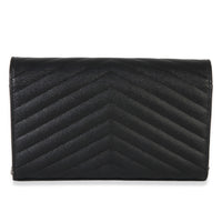Saint Laurent Black Grain De Poudre Cassandre Chain Wallet Handbag 3