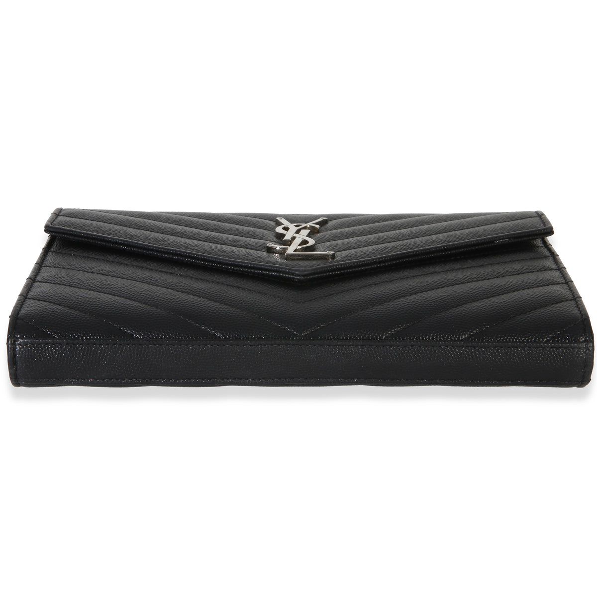 Saint Laurent Black Grain De Poudre Cassandre Chain Wallet Handbag 4