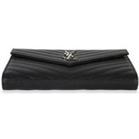 Saint Laurent Black Grain De Poudre Cassandre Chain Wallet Handbag 4