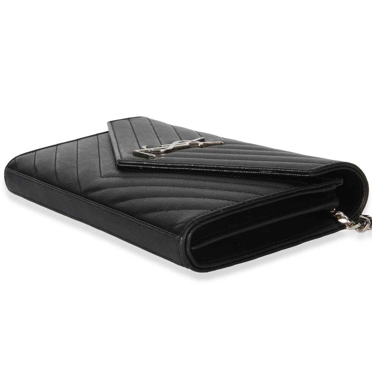 Saint Laurent Black Grain De Poudre Cassandre Chain Wallet Handbag 5