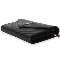 Saint Laurent Black Grain De Poudre Cassandre Chain Wallet Handbag 5