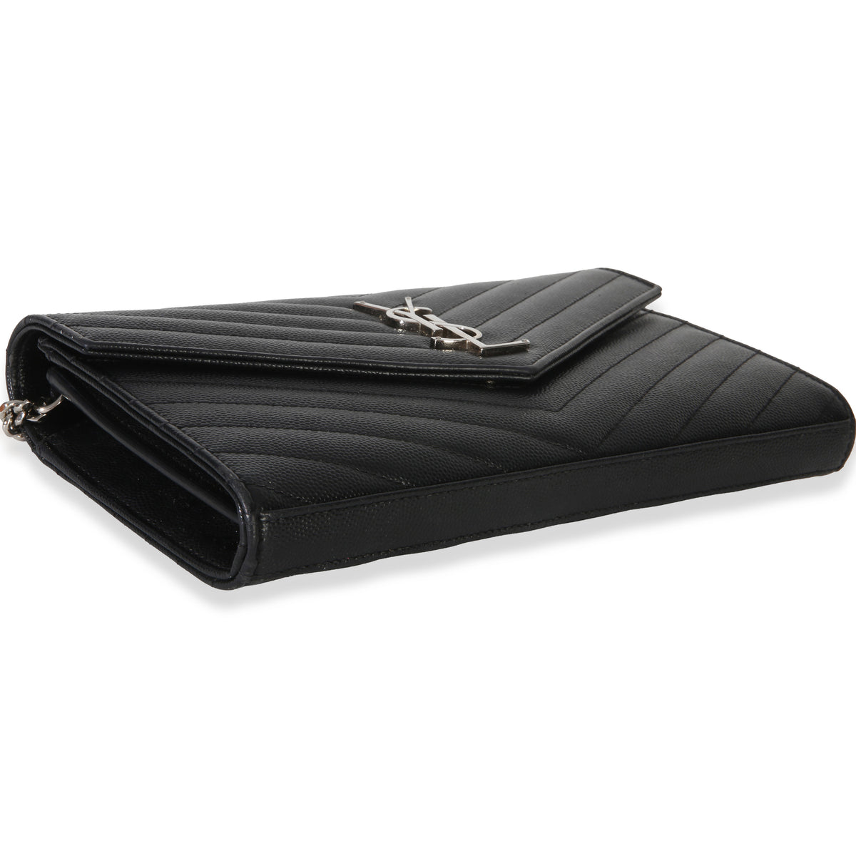 Saint Laurent Black Grain De Poudre Cassandre Chain Wallet Handbag 6
