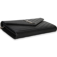 Saint Laurent Black Grain De Poudre Cassandre Chain Wallet Handbag 6