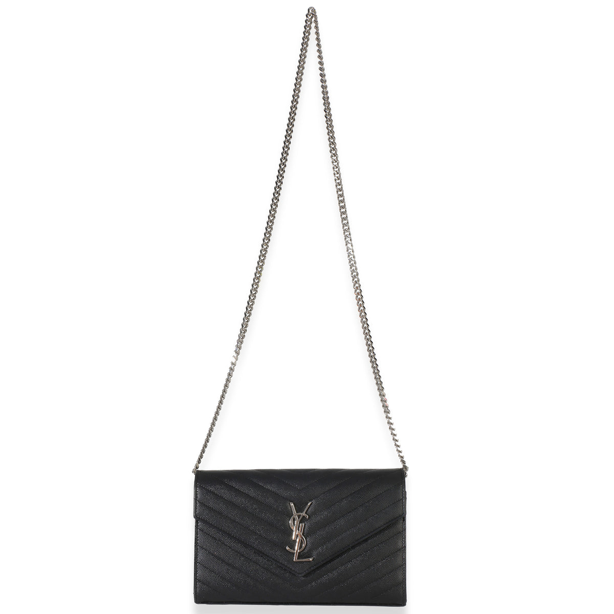 Saint Laurent Black Grain De Poudre Cassandre Chain Wallet Handbag 7