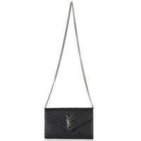 Saint Laurent Black Grain De Poudre Cassandre Chain Wallet Handbag 7