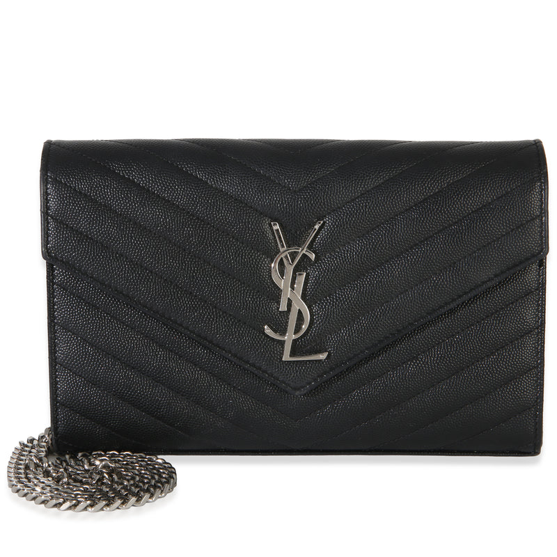 Saint Laurent Black Grain De Poudre Cassandre Chain Wallet Handbag id
