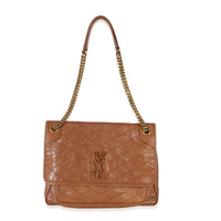 Saint Laurent Caramel Crinkled Calfskin Matelasse Medium Niki Chain Satchel Handbag av