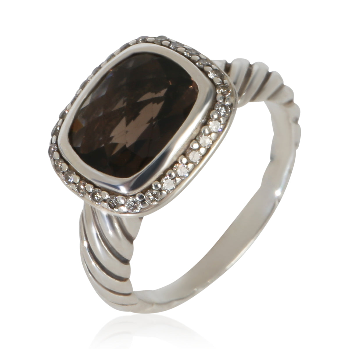 David Yurman Sterling Silver Smokey Quartz and Diamond Noblesse Ring bv
