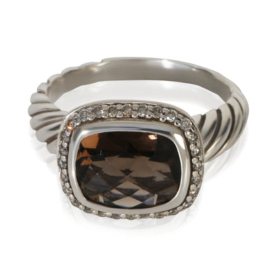 David Yurman Sterling Silver Smokey Quartz and Diamond Noblesse Ring fv