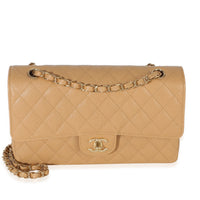 Chanel 24k Beige Quilted Caviar Medium Classic Double Flap Bag Handbag id