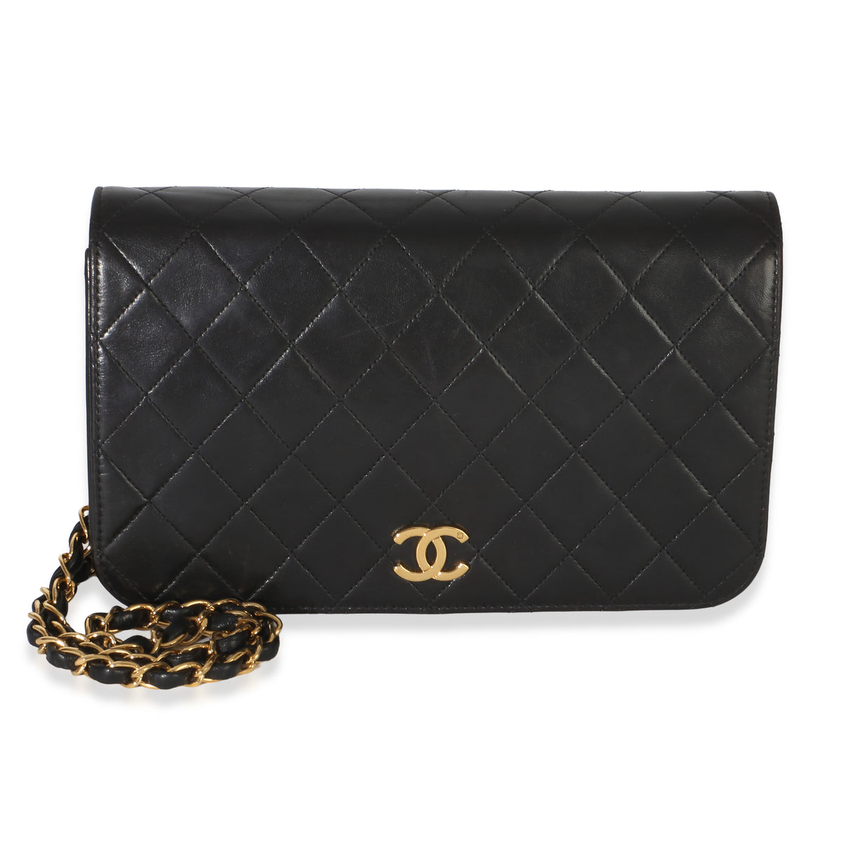 Chanel 24k Vintage Black Quilted Lambskin Full Flap Bag Handbag fv