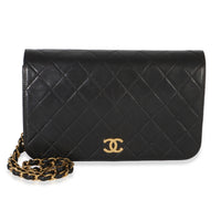 Chanel Vintage 24k Black Quilted Lambskin Full Flap Bag Handbag fv