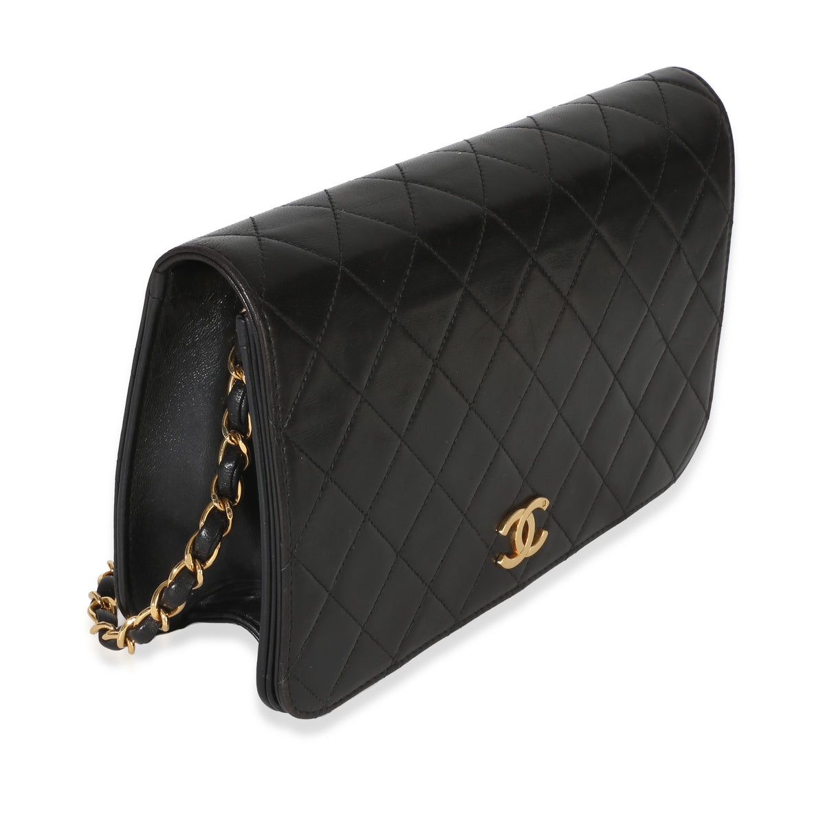 Chanel Vintage 24k Black Quilted Lambskin Full Flap Bag Handbag pv