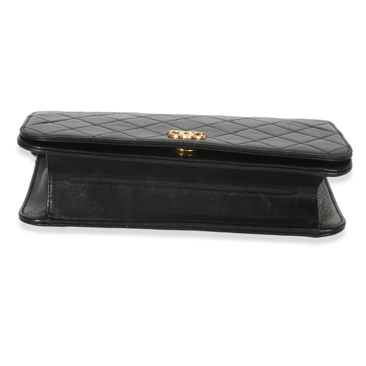 Chanel Vintage 24k Black Quilted Lambskin Full Flap Bag Handbag stamp