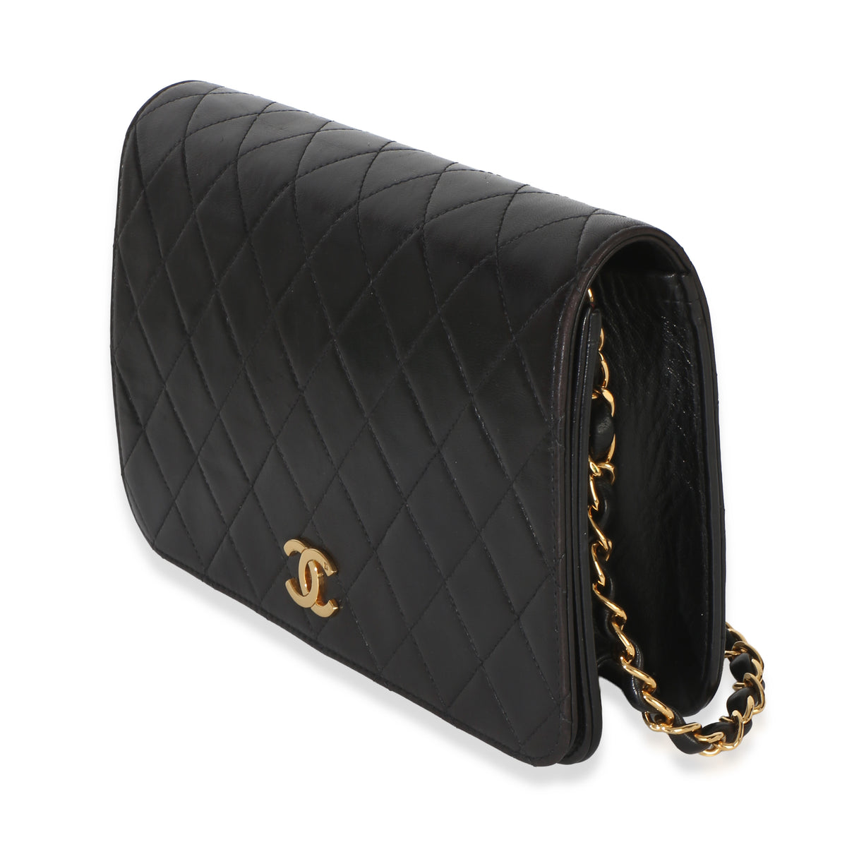 Chanel Vintage 24k Black Quilted Lambskin Full Flap Bag Handbag sv