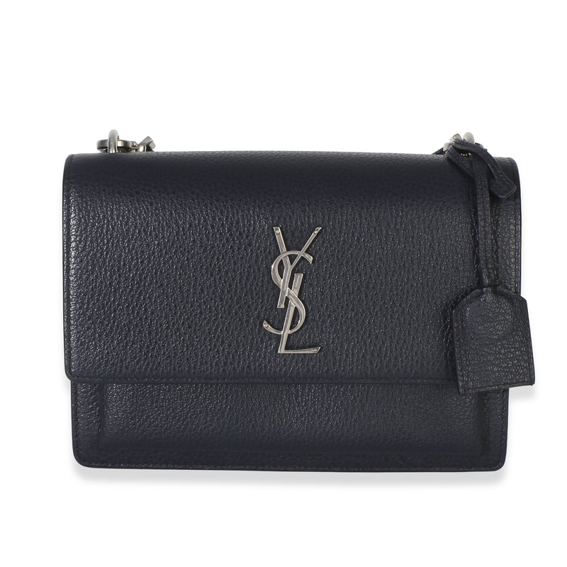 Saint Laurent Navy Grained Calfskin Medium Monogram Sunset Bag Handbag fv