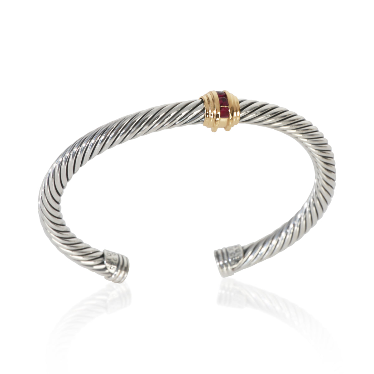 David Yurman Yellow Gold & Sterling Silver Ruby Single Station Cable Bracelet bv