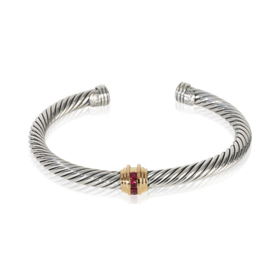 David Yurman Yellow Gold & Sterling Silver Ruby Single Station Cable Bracelet fv