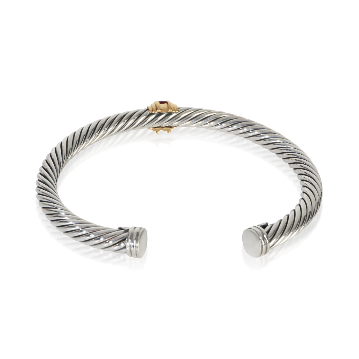 David Yurman Yellow Gold & Sterling Silver Ruby Single Station Cable Bracelet pv