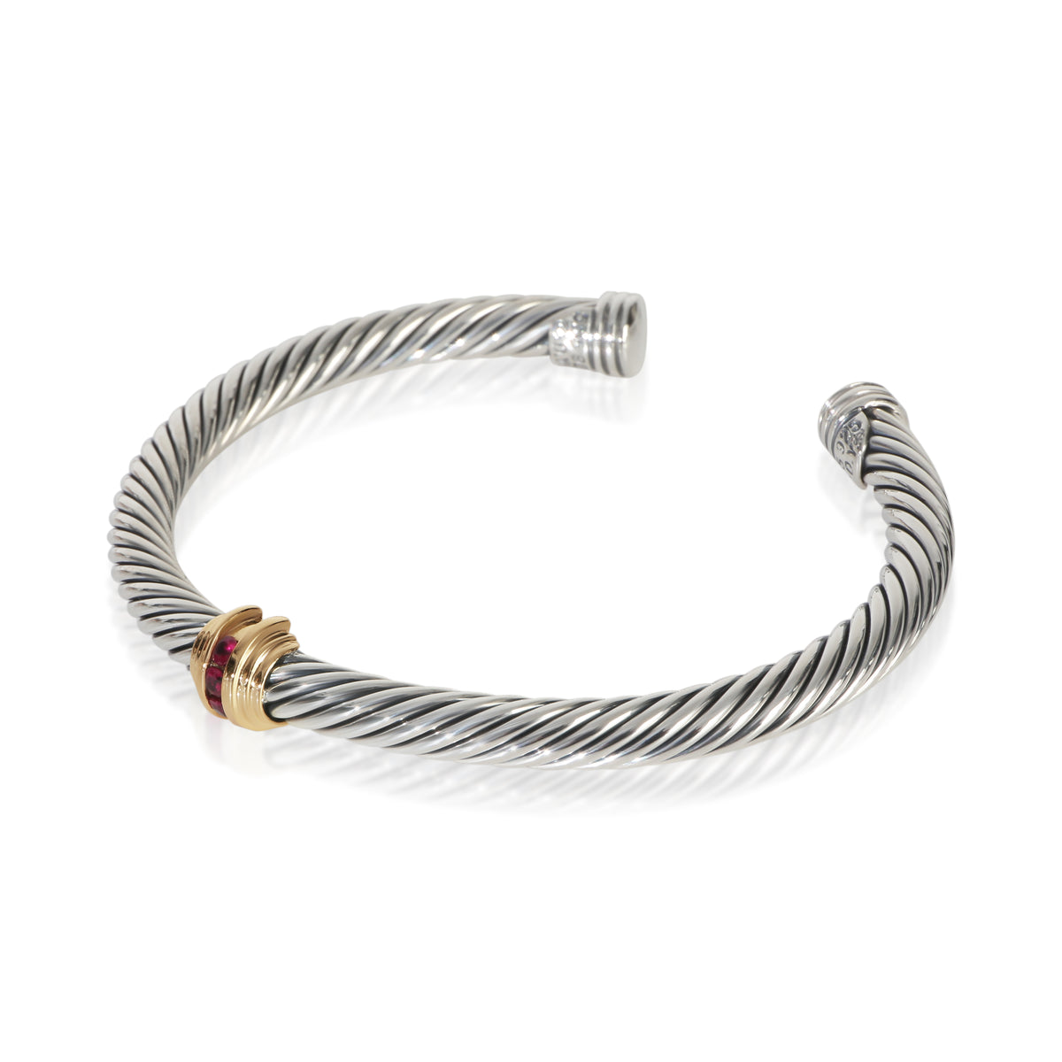 David Yurman Yellow Gold & Sterling Silver Ruby Single Station Cable Bracelet sv