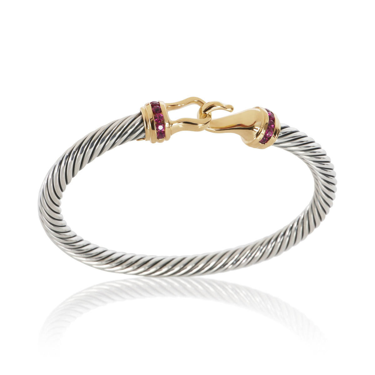 David Yurman Yellow Gold & Sterling Silver Ruby Cable Buckle Bracelet bv