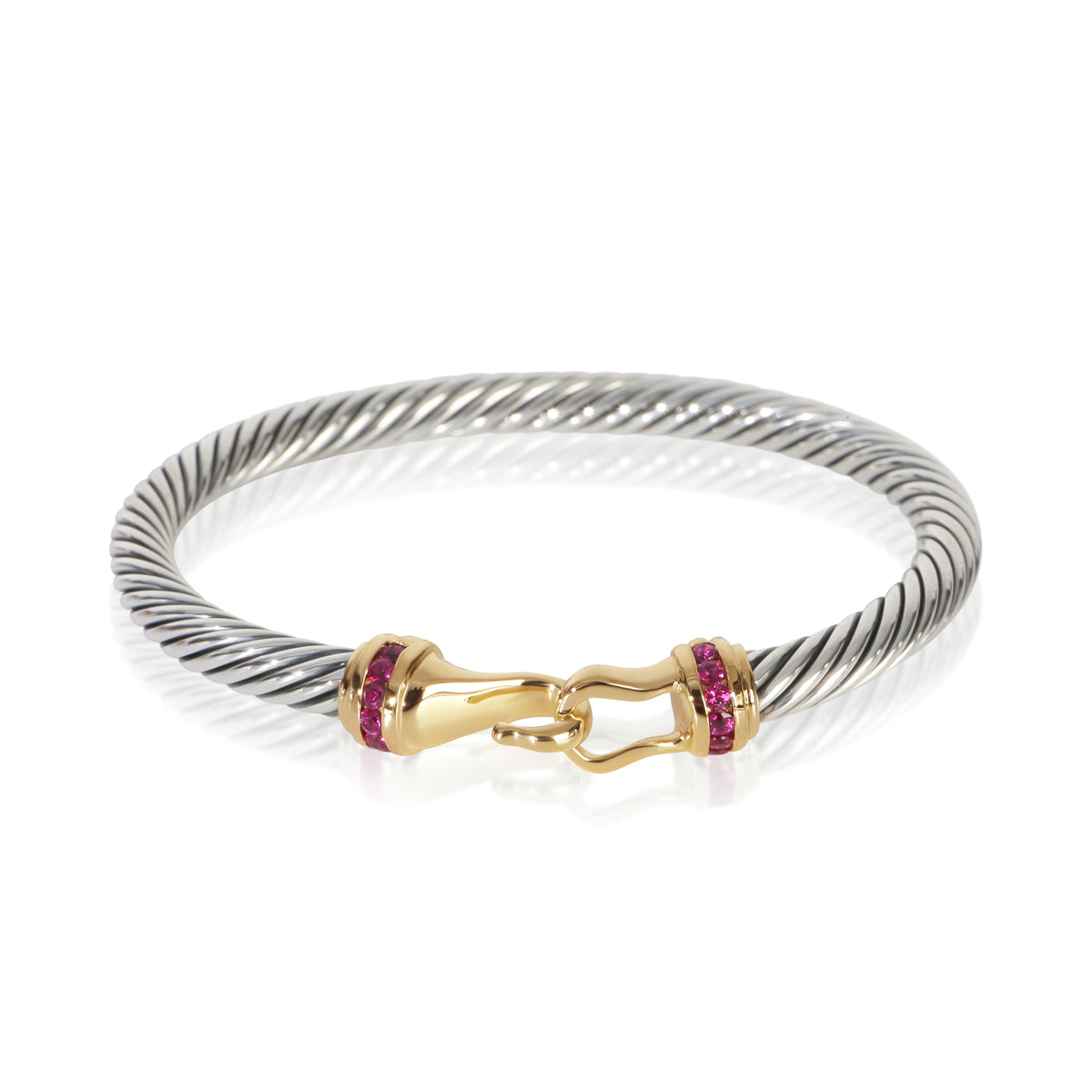 David Yurman Yellow Gold & Sterling Silver Ruby Cable Buckle Bracelet fv