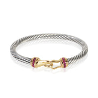David Yurman Yellow Gold & Sterling Silver Ruby Cable Buckle Bracelet fv