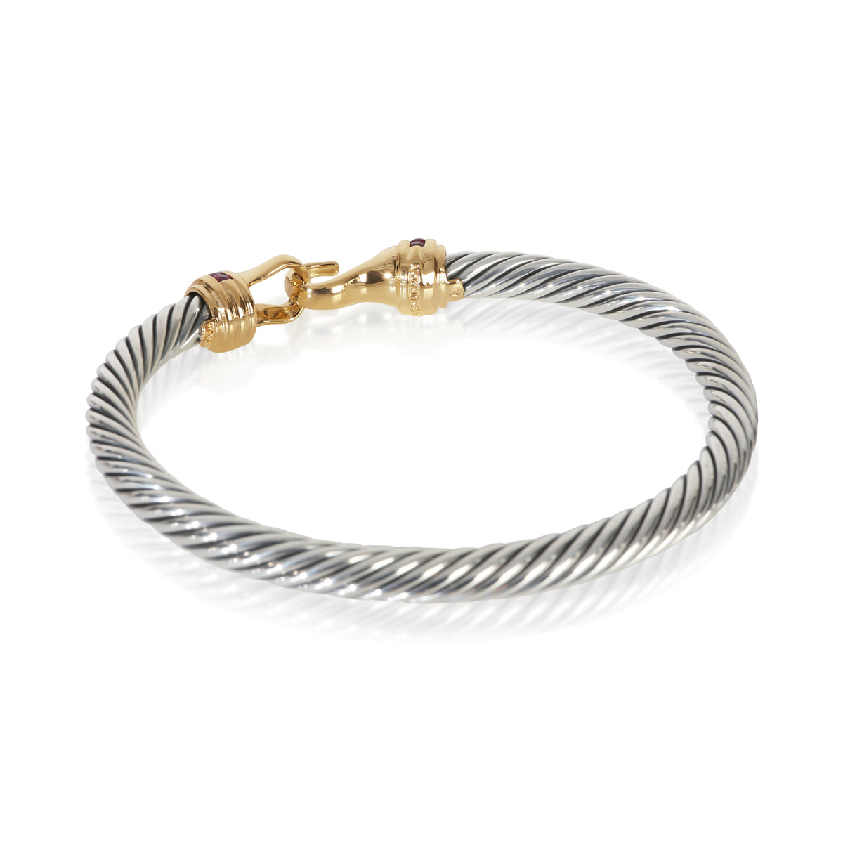 David Yurman Yellow Gold & Sterling Silver Ruby Cable Buckle Bracelet pv