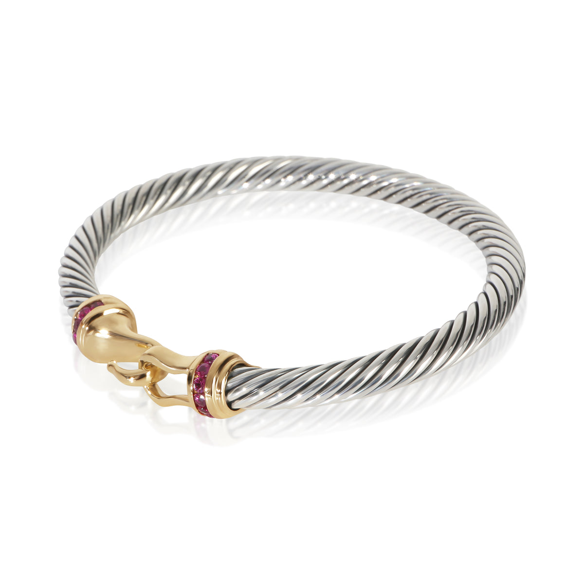 David Yurman Yellow Gold & Sterling Silver Ruby Cable Buckle Bracelet sv
