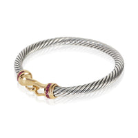 David Yurman Yellow Gold & Sterling Silver Ruby Cable Buckle Bracelet sv