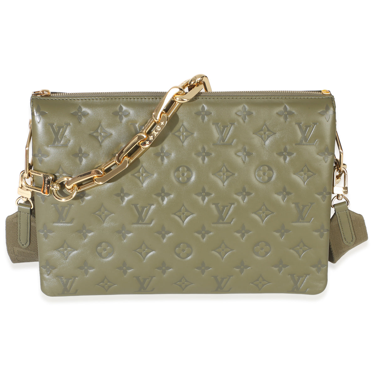 Louis Vuitton Olive Monogram Embossed Lambskin Coussin MM Handbag fv