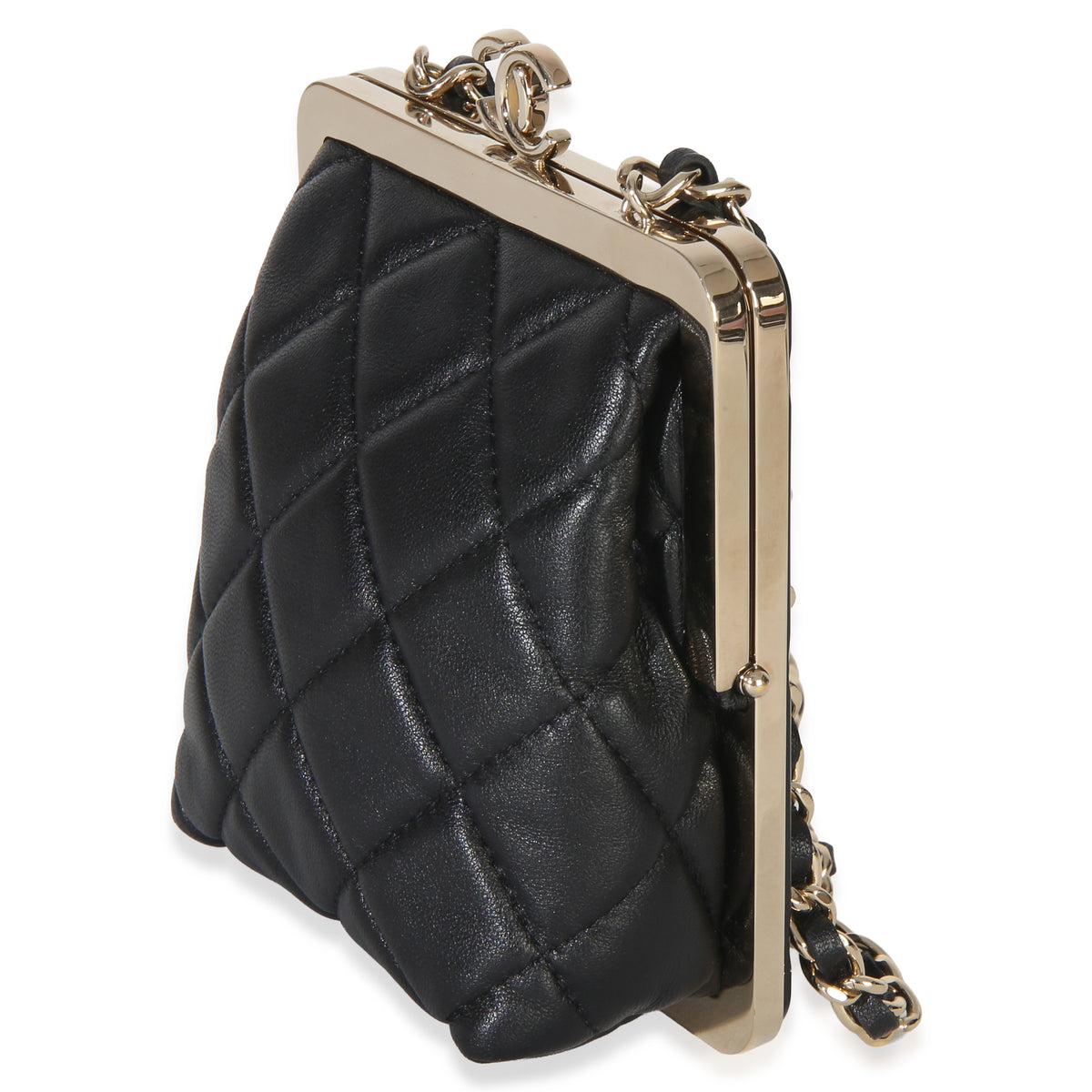 Chanel Black Quilted Lambskin CC Frame Clutch With Chain Handbag 2