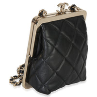 Chanel Black Quilted Lambskin CC Frame Clutch With Chain Handbag 3