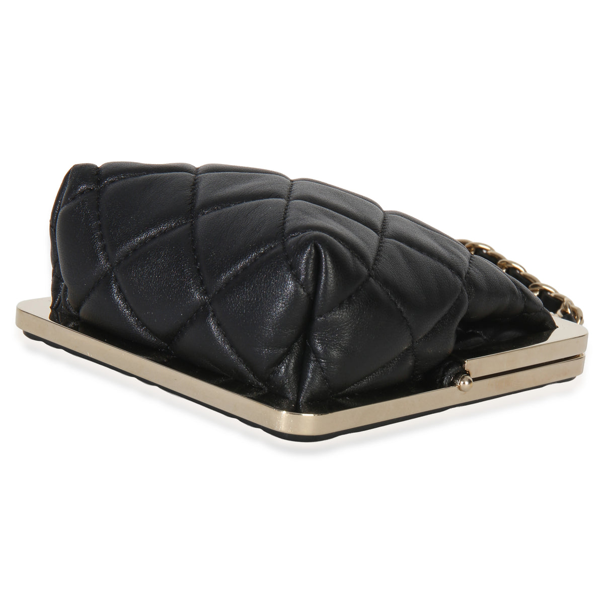 Chanel Black Quilted Lambskin CC Frame Clutch With Chain Handbag 6