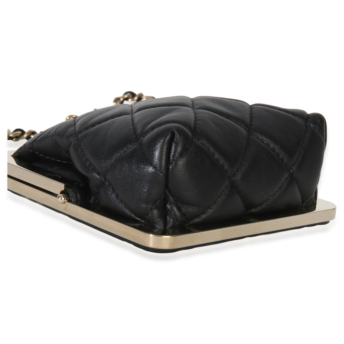 Chanel Black Quilted Lambskin CC Frame Clutch With Chain Handbag 7