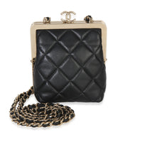 Chanel Black Quilted Lambskin CC Frame Clutch With Chain Handbag fv