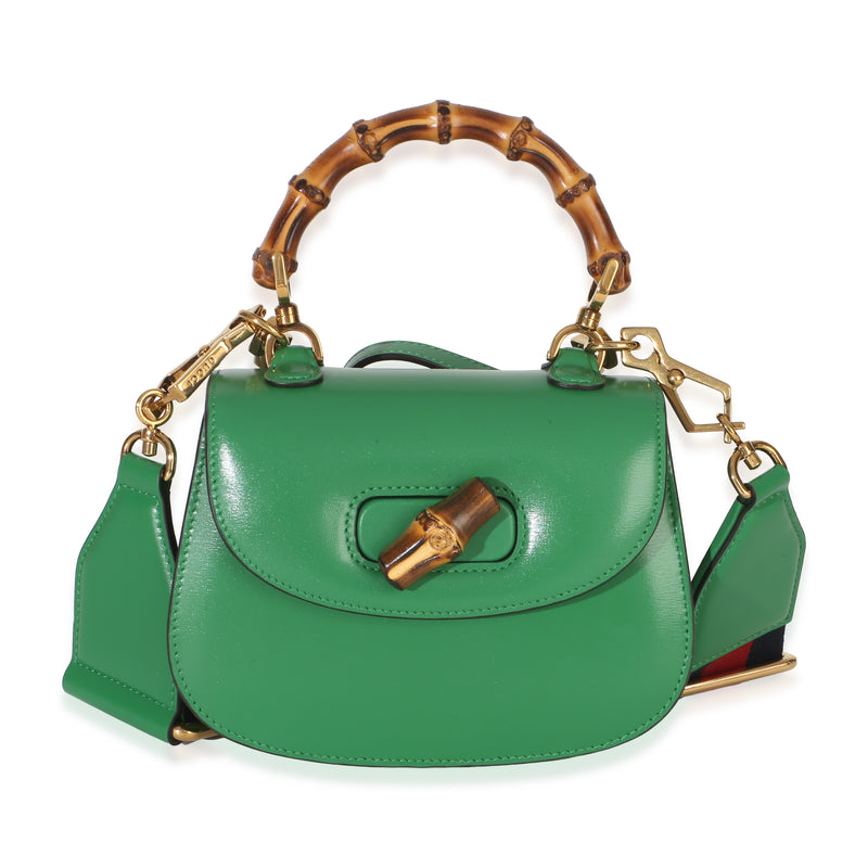 Gucci Green Boarded Dyana Lux Calfskin Web Small Bamboo 1947 Top Handle Bag Handbag id